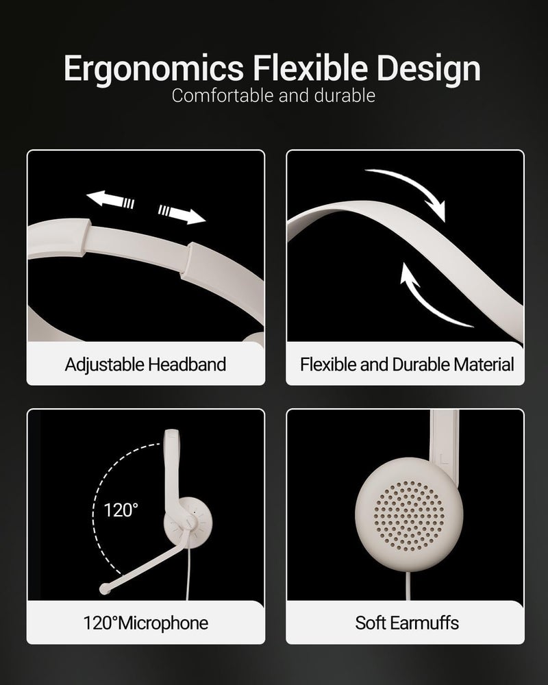 FEABASK USB Headset with Microphone for PC - Wired Computer Headphones with Noise Cancelling Microphone for Home Office Online Class Skype Zoom Meetings - Image 5